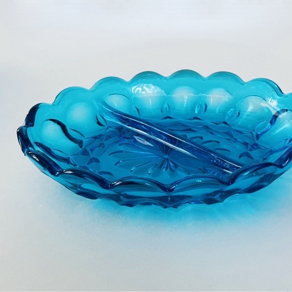MCM Indiana Glass Blue Oval Divided Dish x 2 - Picture 10 of 14
